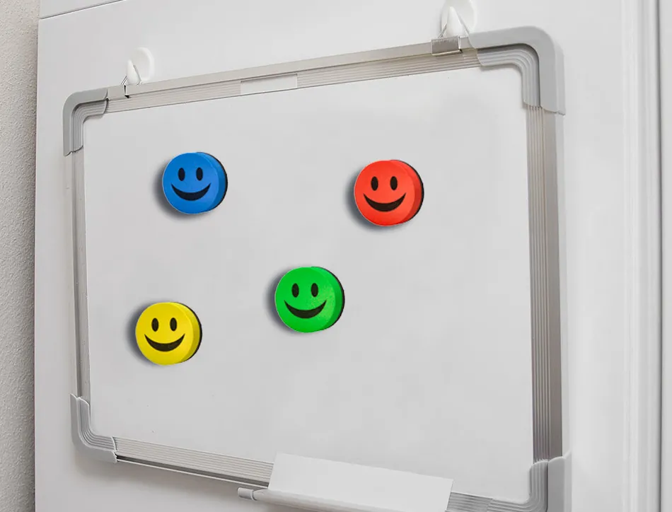 Brosse magnetique liderpapel rond sourire feutre effacage a sec tous tableaux blancs coloris assortis