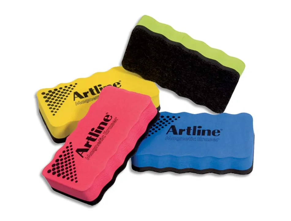 Brosse magnétique artline bloc feutre effaçage à sec tous tableaux blancs 4 coloris assortis 10,5x5,5cm