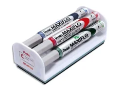 Brosse magnétique pentel pointe moyenne tracé 1.6mm inclus 4 marqueurs maxiflo coloris assortis noir bleu rouge vert