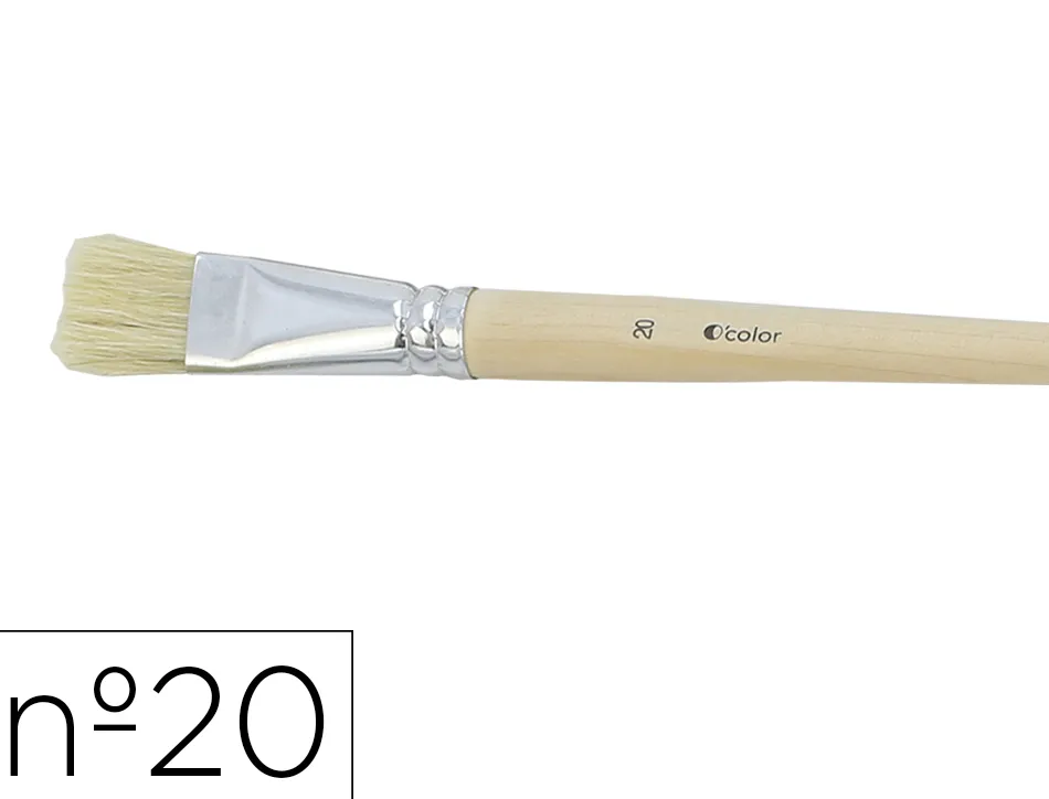 Brosse plate o'color poils soie porc nº20 virole aluminium manche bois naturel lot 10 unites