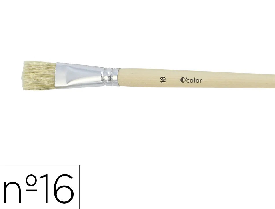 Brosse plate o'color poils soie porc nº16 virole aluminium manche bois naturel lot 10 unites