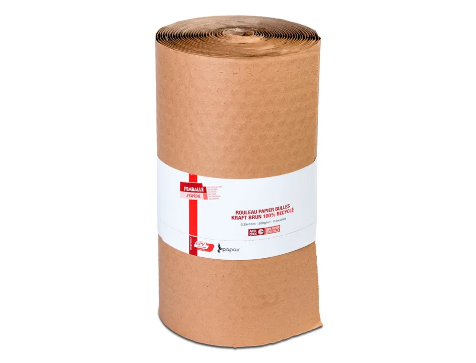 Bulle papier gpv kraft recycle 2 couches 200gr rouleau 0,35x10m coloris brun