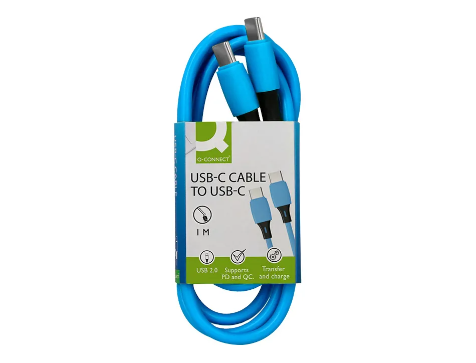 Cable q-connect usb-c vers usb-c pvc longueur 1m coloris bleu