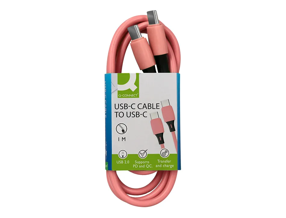 Cable q-connect usb-c vers usb-c pvc longueur 1m coloris rose