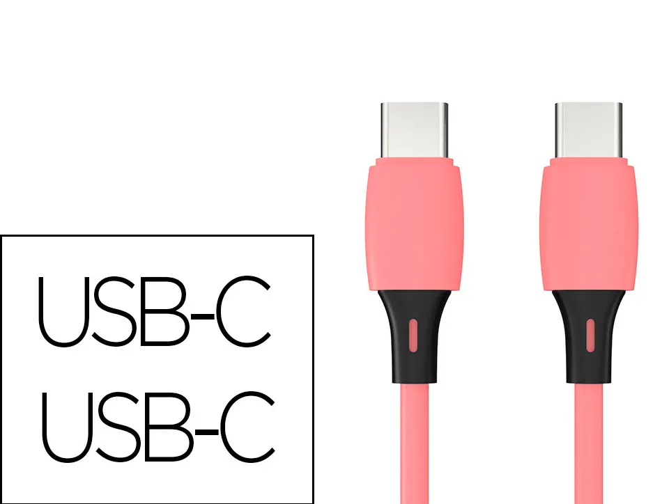 Cable q-connect usb-c vers usb-c pvc longueur 2m coloris rose