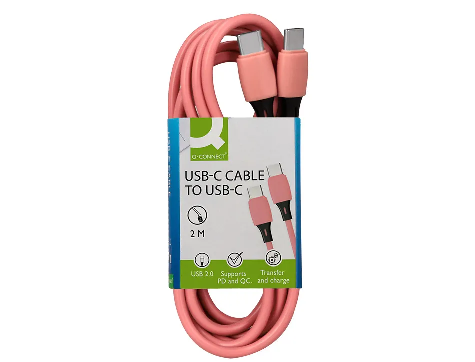 Cable q-connect usb-c vers usb-c pvc longueur 2m coloris rose