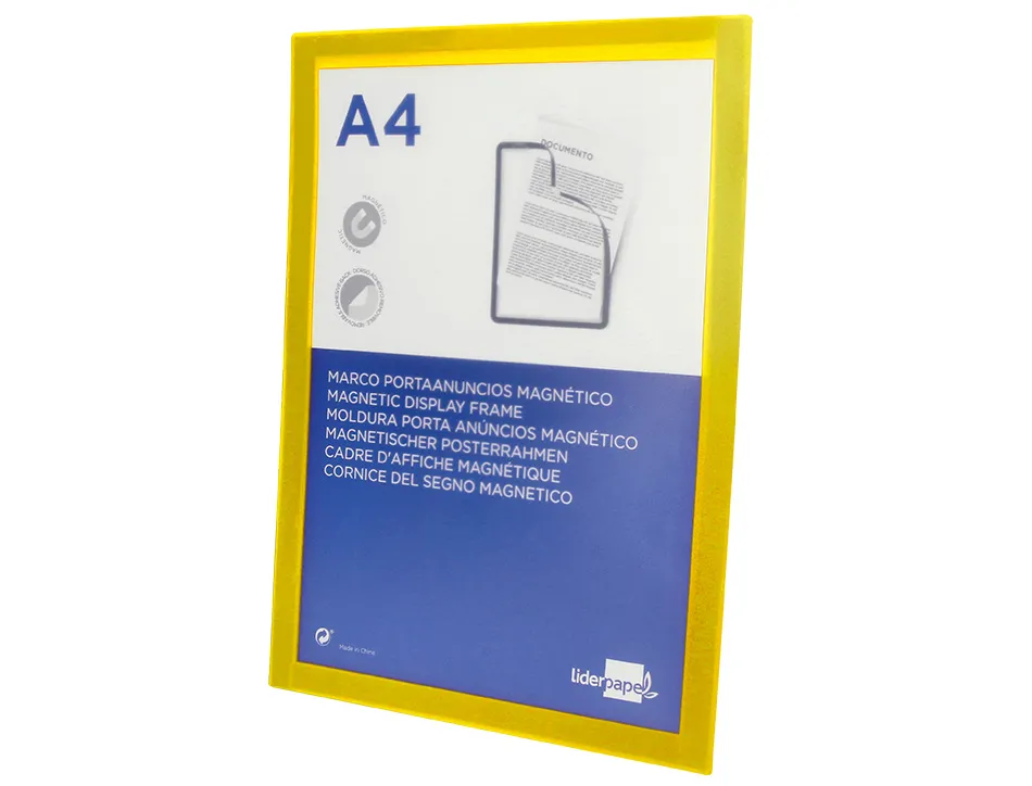Cadre affichage liderpapel mural magnetique a4 dos adhesif repositionnable coloris jaune