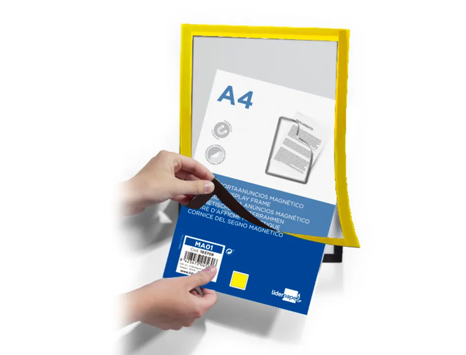 Cadre affichage liderpapel mural magnetique a4 dos adhesif repositionnable coloris jaune