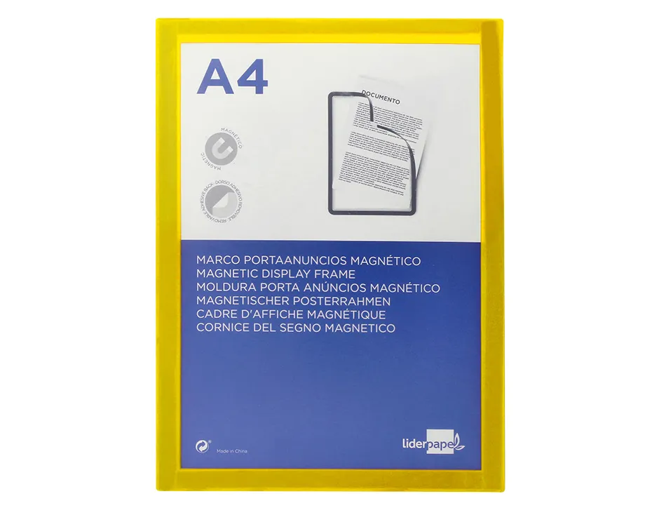 Cadre affichage liderpapel mural magnetique a4 dos adhesif repositionnable coloris jaune