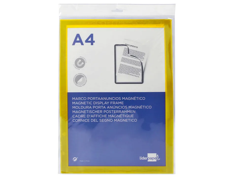 Cadre affichage liderpapel mural magnetique a4 dos adhesif repositionnable coloris jaune