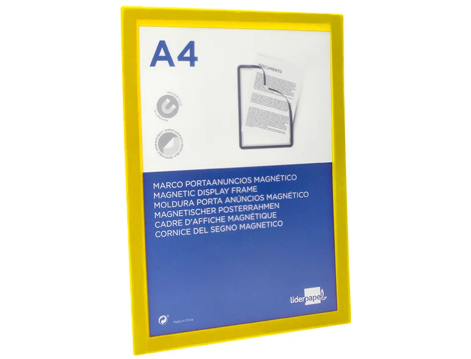 Cadre affichage liderpapel mural magnetique a4 dos adhesif repositionnable coloris jaune