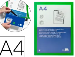 Cadre affichage liderpapel mural magnetique a4 dos adhesif repositionnable coloris vert