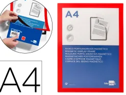 Cadre affichage liderpapel mural magnetique a4 dos adhesif repositionnable coloris rouge