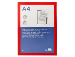 Cadre affichage liderpapel mural magnetique a4 dos adhesif repositionnable coloris rouge
