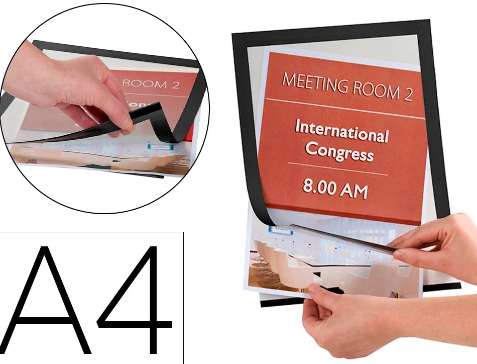 Cadre affichage q-connect magnétique a4 dos adhésif repositionnable coloris noir pack 2 unités
