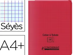 Cahier à rabat agrafé conquérant classique couverture polypropylène 24x32cm 48 pages 90g séyès coloris rouge