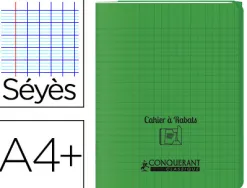 Cahier à rabat agrafé conquérant classique couverture polypropylène 24x32cm 48 pages 90g séyès coloris vert