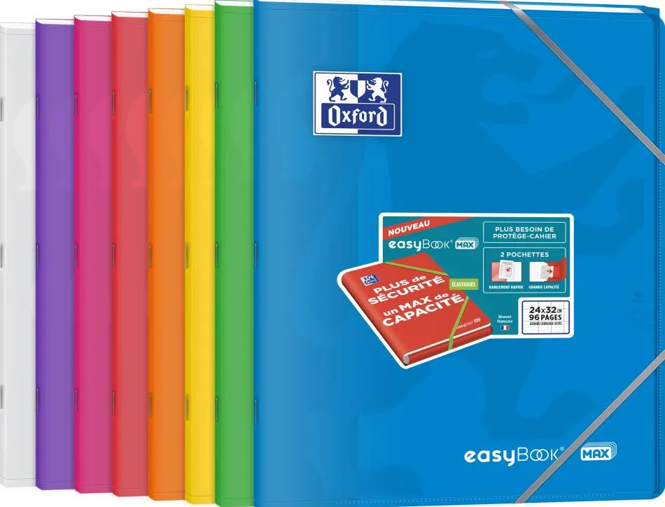 Cahier a rabats oxford easybook max agrafe couverture polypropylene 24x32cm 96p 90g reglure seyes