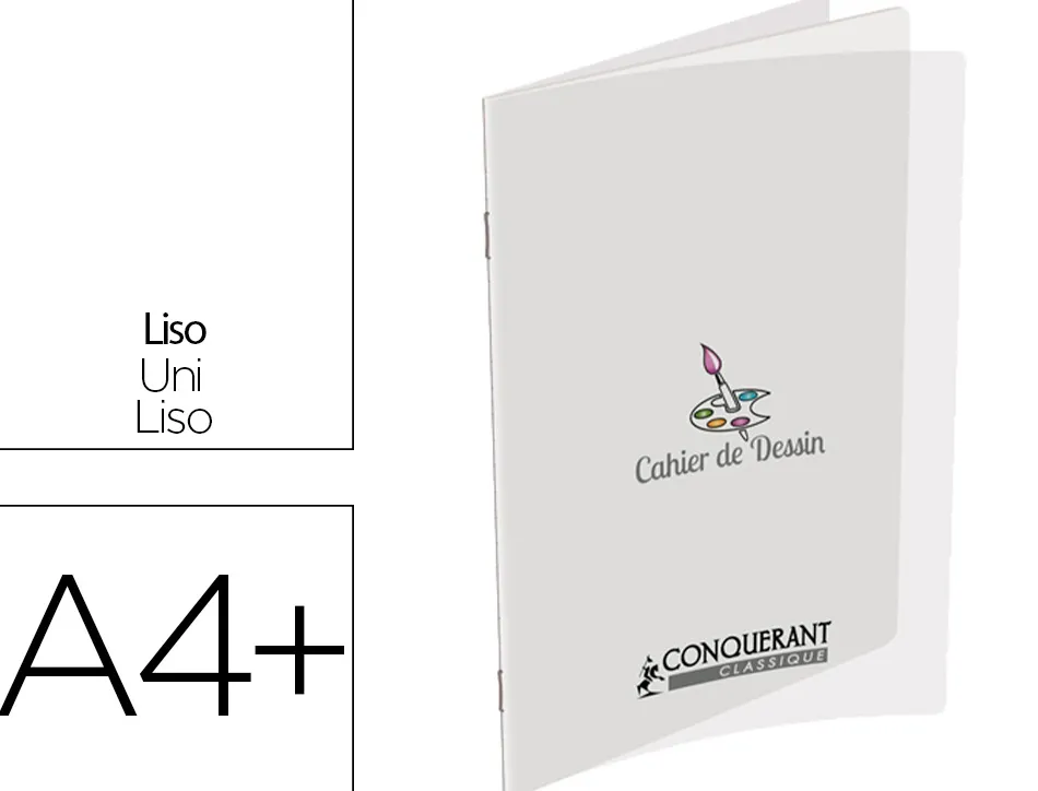 Cahier agrafé conquérant classique couverture polypropylène a4+ 24x32cm 96 pages 120g uni incolore