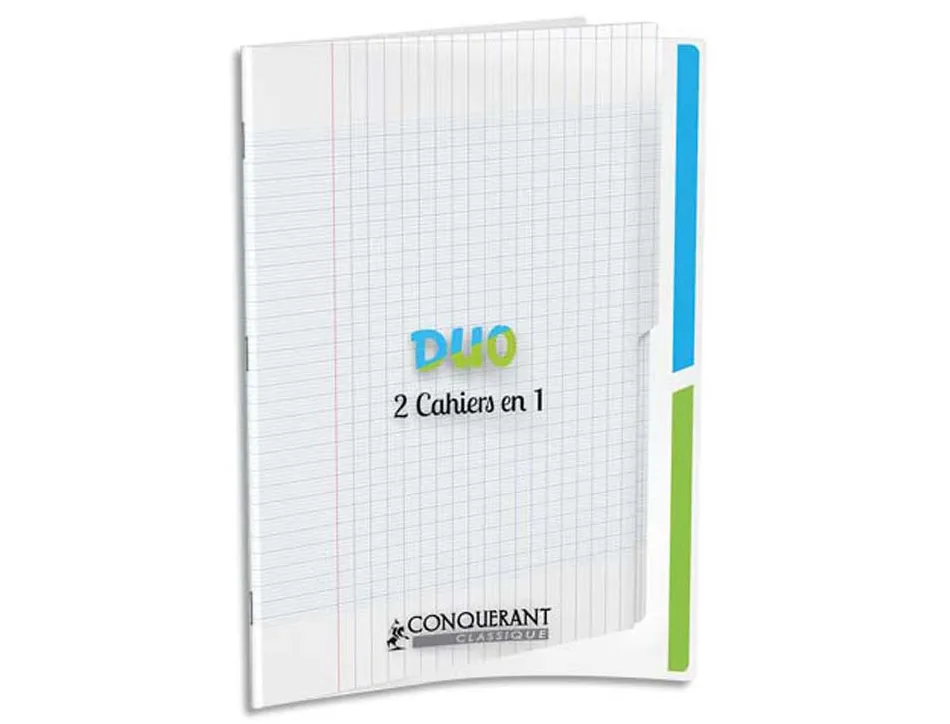 Cahier agrafé conquérant duo 2en1 polypropylène a4+ 24x32cm 96 pages séyès 90g