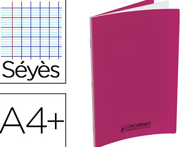 Cahier agrafé conquérant polypropylène a4+ 24x32cm 48 pages séyès 90g coloris rose