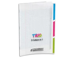 Cahier agrafé conquérant trio 3en1 polypropylène a4+ 24x32cm 96 pages séyès 90g