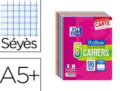 Cahier agrafé oxford a5+ 17x22cm 96 pages 90g séyès lot 5 unités carton 20 lots
