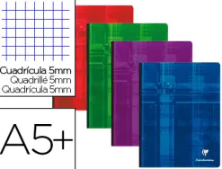 Cahier broché clairefontaine papier vélin velouté couverture souple pelliculée a5+ 17x22cm 192 pages 90g 5x5mm