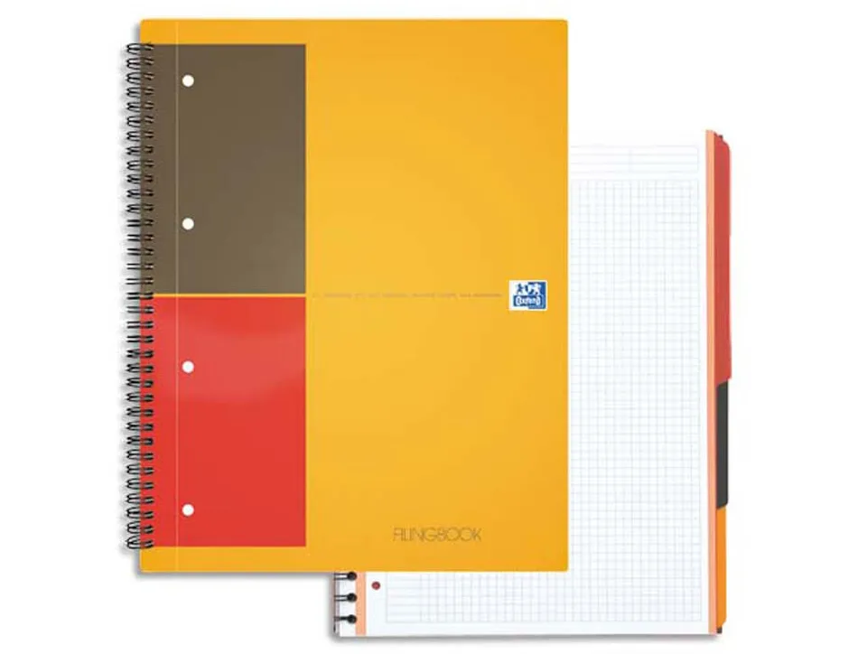 Cahier bureau oxford filingbook optik paper 4 sections 200 pages 5x5mm 3 intercalaires détachables pochette rangement