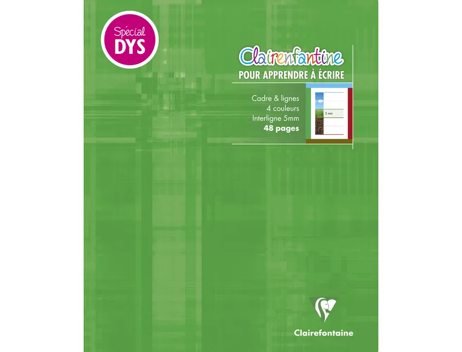 Cahier clairefontaine ecriture pique special dys 170x220mm 48p reglure cadre et lignes 4 couleurs et