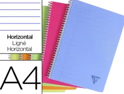 Cahier clairefontaine linicolor reliure intégrale assortiment fresh a4 21x29,7cm 180 pages 90g ligné + marge
