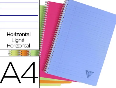 Cahier clairefontaine linicolor reliure intégrale assortiment fresh a4 21x29,7cm 180 pages 90g ligné + marge