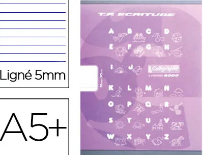 Cahier clairefontaine maternelle couverture carte offset 17x22cm 32 pages 16 double ligne 5mm/16 unies 90g violet