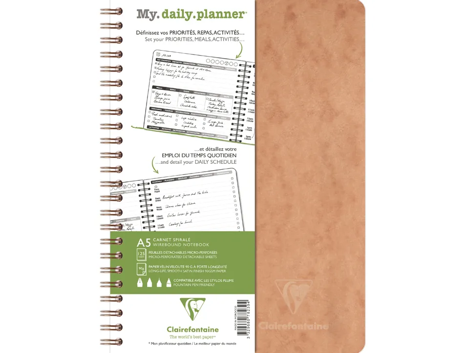 Cahier clairefontaine my dailyplanner nomaddict reliure integrale 148x210mm 250p detachables reglure