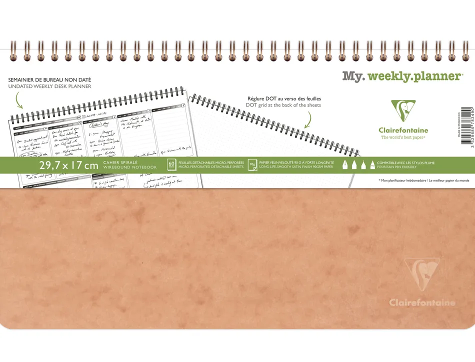 Cahier clairefontaine my weekly planner nomaddict reliure integrale 297x170mm 120p detachables reglure