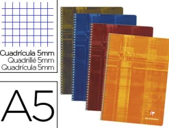 Cahier clairefontaine papier vélin velouté couverture pelliculée reliure intégrale a5 14,8x21cm 100 pages 90g 5x5mm