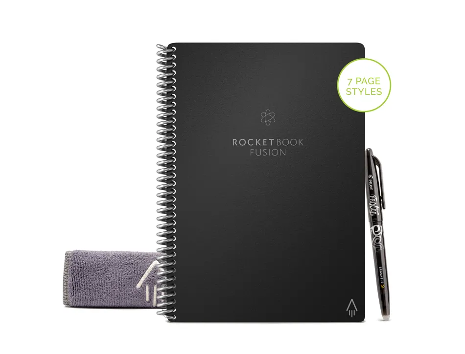Cahier connecte bic rocketbook fusion executive reutilisable a5 42p avec stylo et serviette microfibre