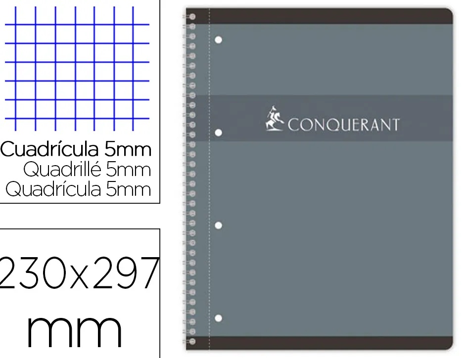 Cahier conquerant 7 integrale et 4trous 230x297 160p 70g q5/5 gris