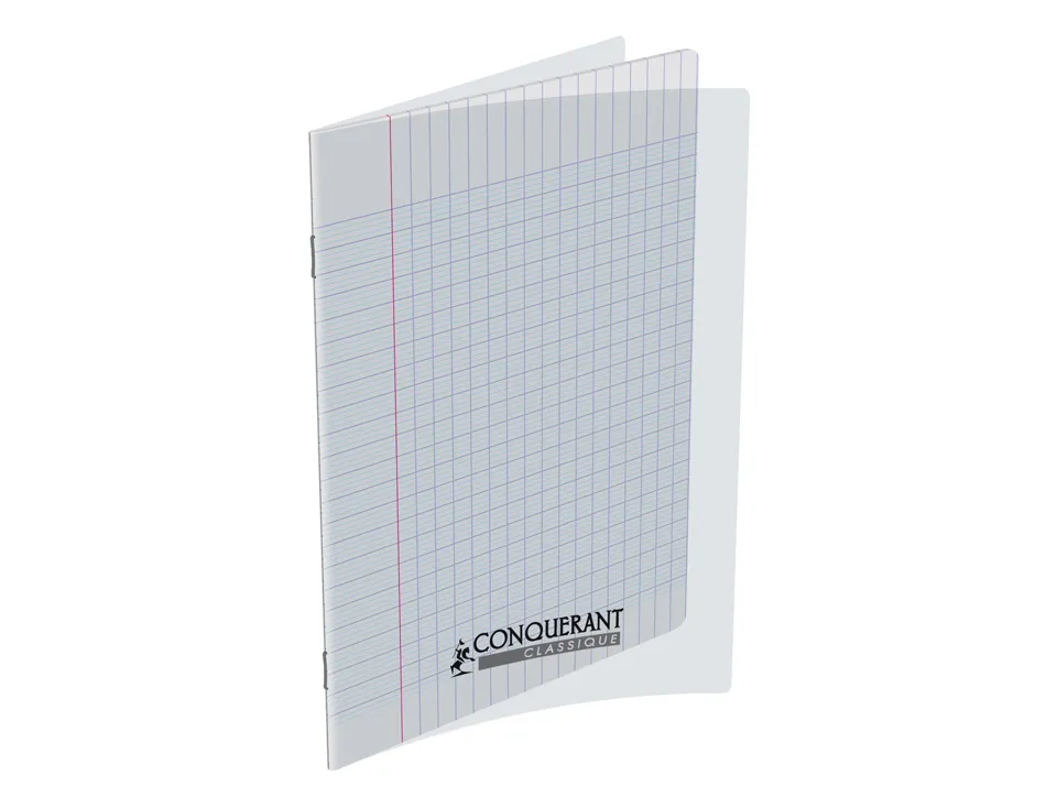 Cahier conquerant polypropylene indechirable et lavable 17x22 cm 140 pages piqure 90g seyes incolore