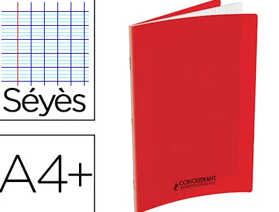 Cahier conquérant polypropylène a4+ 24x32cm 140 pages 90g séyès coloris rouge
