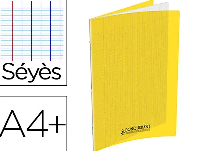 Cahier conquérant polypropylène a4+ 24x32cm 140 pages 90g séyès coloris jaune