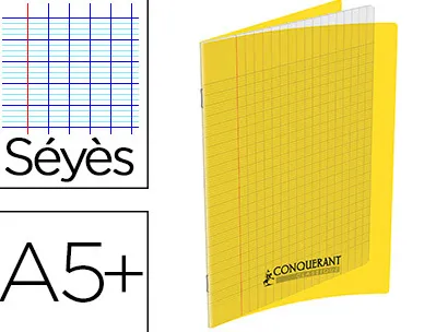 Cahier conquérant polypropylène a5+ 17x22cm 140 pages 90g séyès coloris jaune