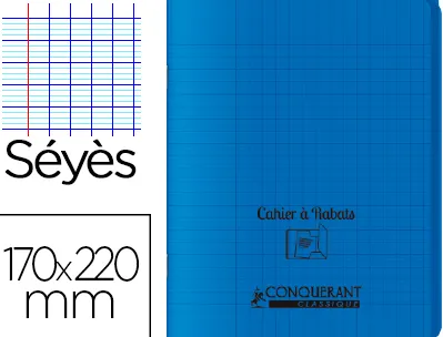 Cahier conquérant polypropylène a5+ 17x22cm 140 pages 90g séyès coloris bleu