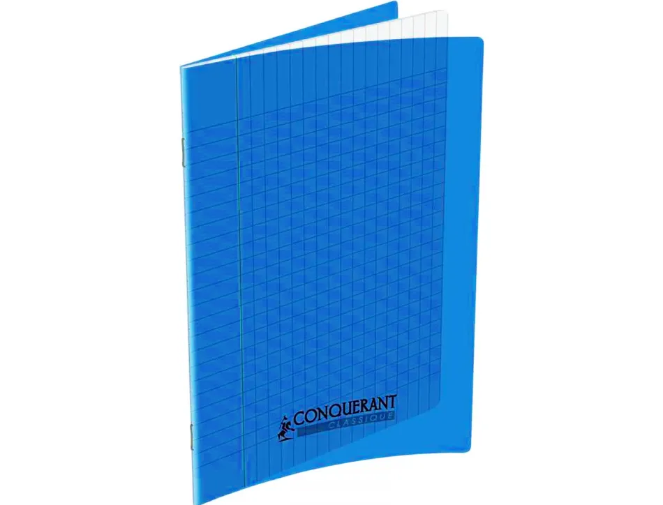 Cahier conquérant polypropylène a4+ 24x32cm 140 pages 90g séyès coloris bleu