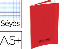 Cahier conquérant polypropylène a5+ 17x22cm 140 pages 90g séyès coloris rouge