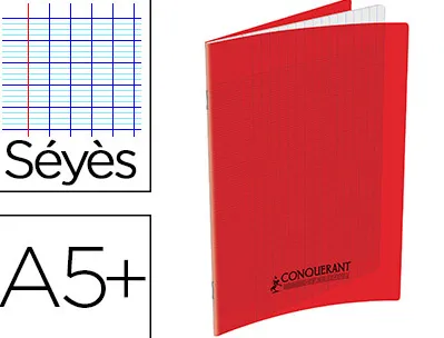 Cahier conquérant polypropylène a5+ 17x22cm 140 pages 90g séyès coloris rouge