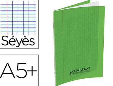 Cahier conquérant polypropylène a5+ 17x22cm 140 pages 90g séyès coloris vert
