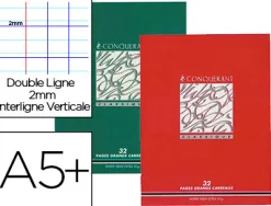 Cahier d'écriture piqué conquérant classique couverture vernie carte couchée a5+ 17x22cm 32 pages 90g 2 interlignes 8mm
