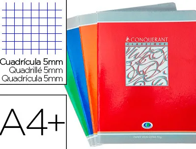 Cahier d'écriture piqué conquérant usage scolaire couverture vernie carte couchée a4+ 24x32cm 48 pages 90g séyès