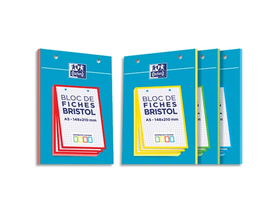 Cahier de fiches bristol 2.0 oxford a5 14,8x21cm 5x5mm couleur 30 unités